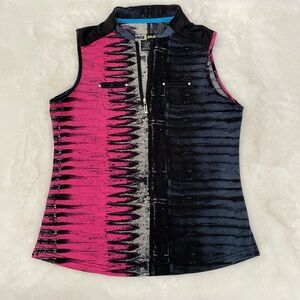 Jamie Sadock Pink and Black Zip-Up Sleeveless Top. Size S